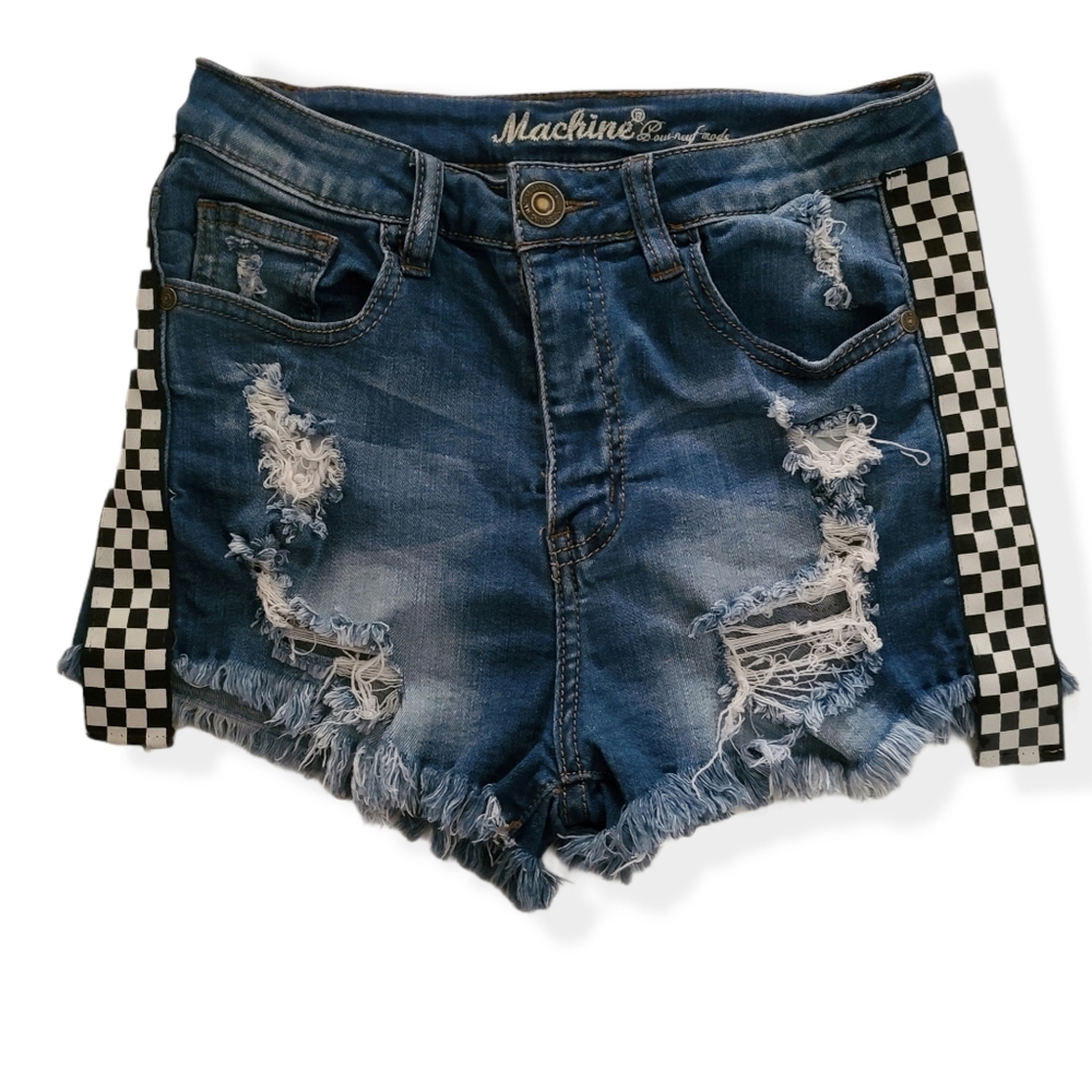 Machine Jean Shorts with Checkered sides SMALL